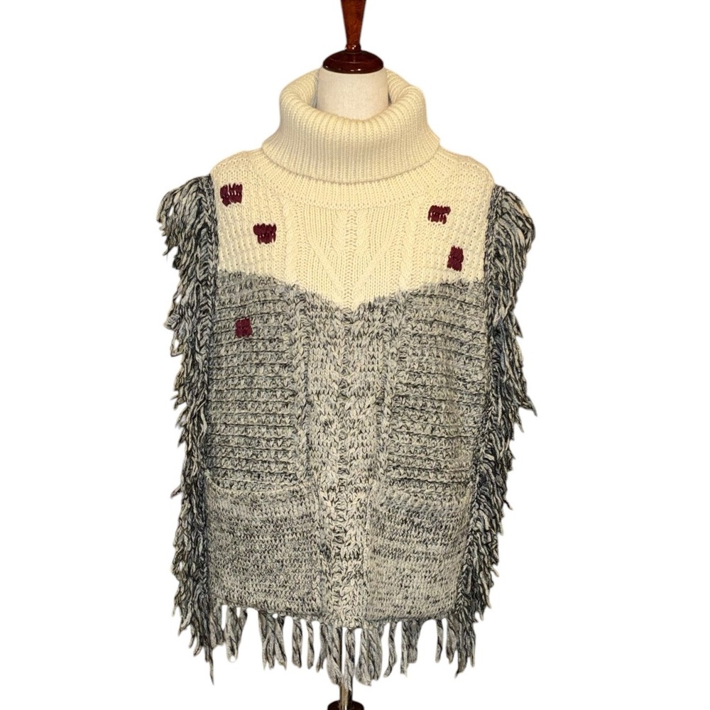 Scotch & Soda Nomadic Dreamers Cable Knit Sweater Fringe Cream Gray Women's L/XL